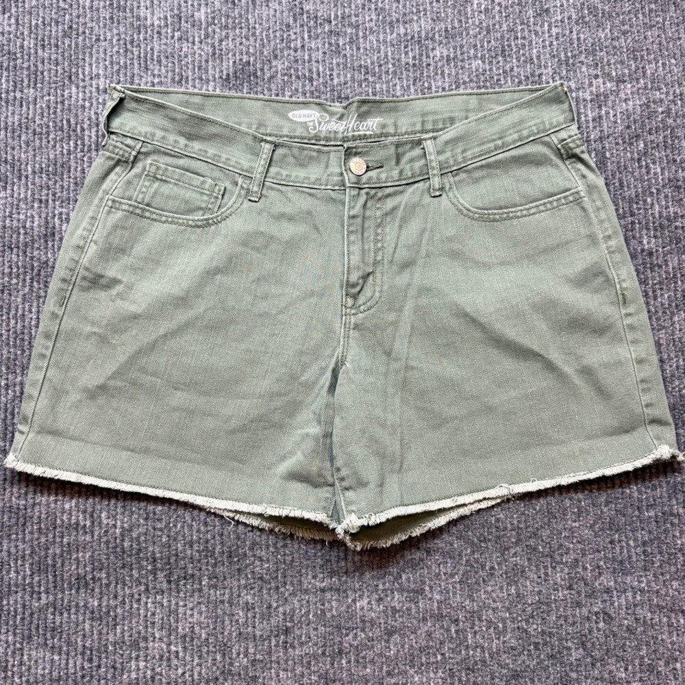 Old Navy Sweetheart Cut Off Jean Shorts Womens Size 12 Green Cotton Denim Jorts